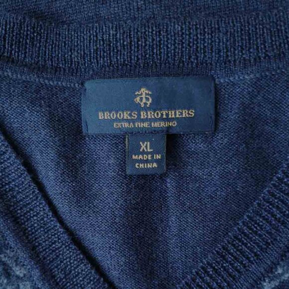 Brooks Brothers Merino Wool Sweater Vest Navy Blue Gray Geometric Size XL - Picture 3 of 3
